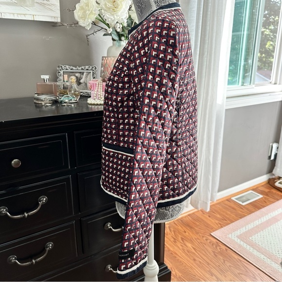 Talbots Reversible Quilted Jacket XS – Navy & Red Geometric Print - Picture 5 of 16